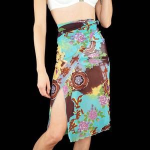 Vintage teal and burgundy mesh coverup skirt